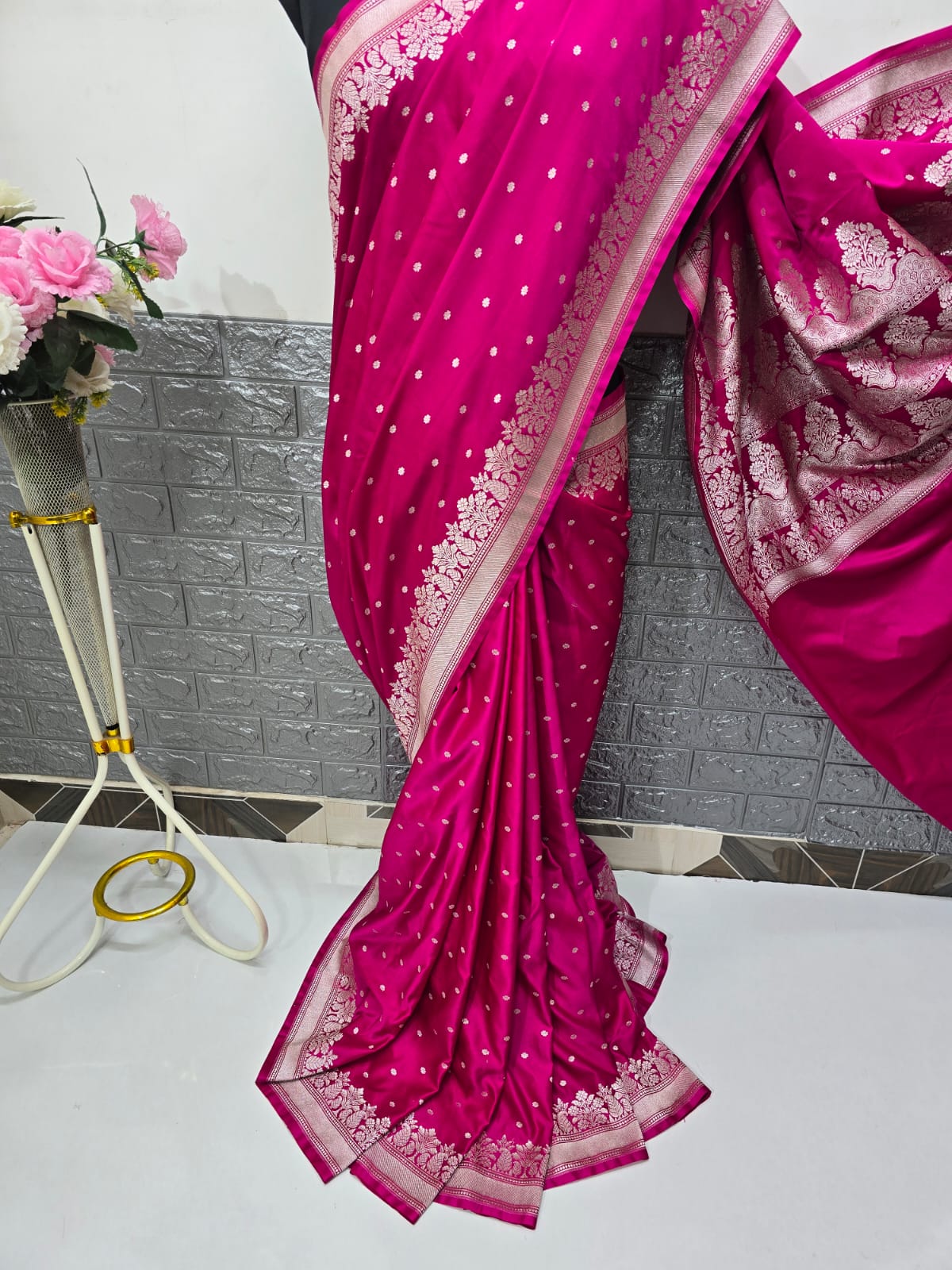 Pattu tradition Mashru Katan royal pink saree