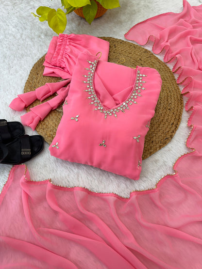 Georgette Gown with pant , Dupatta