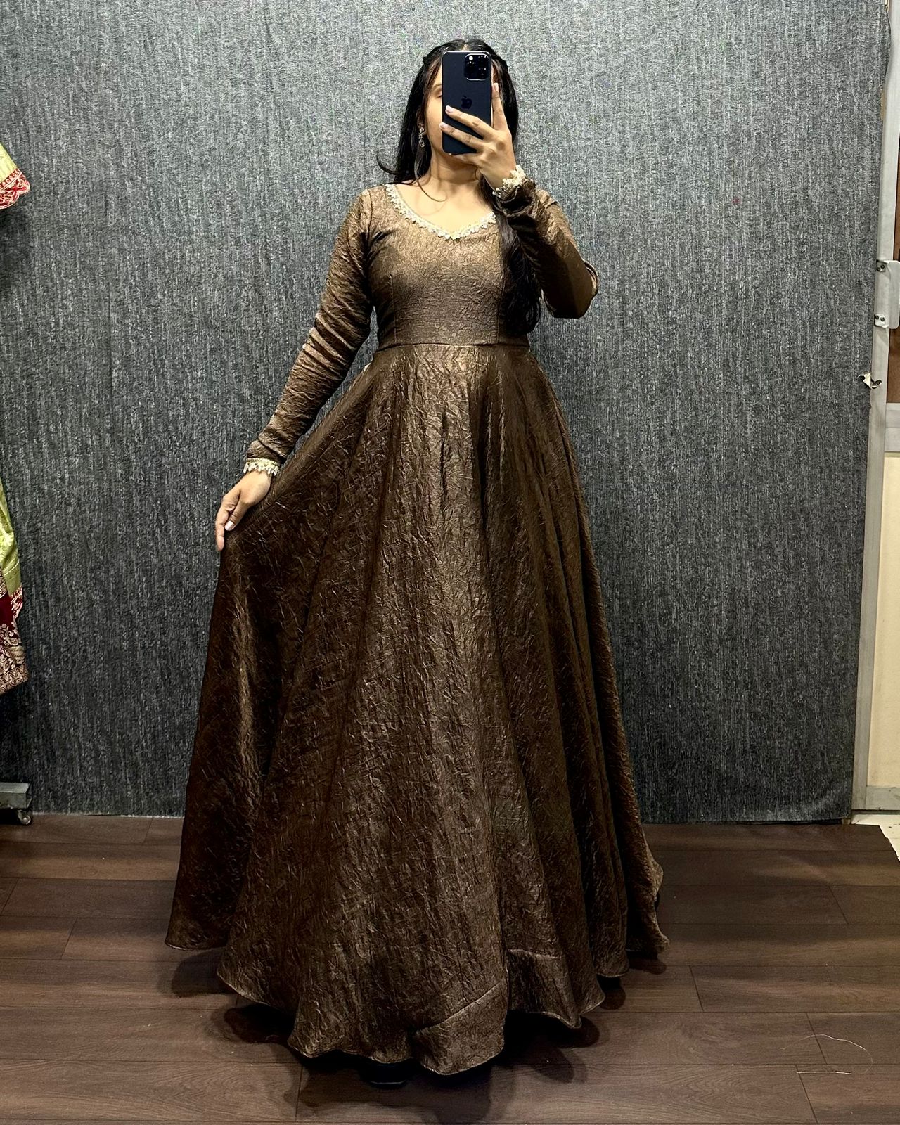 Fendy silk crush mirror lace gowns