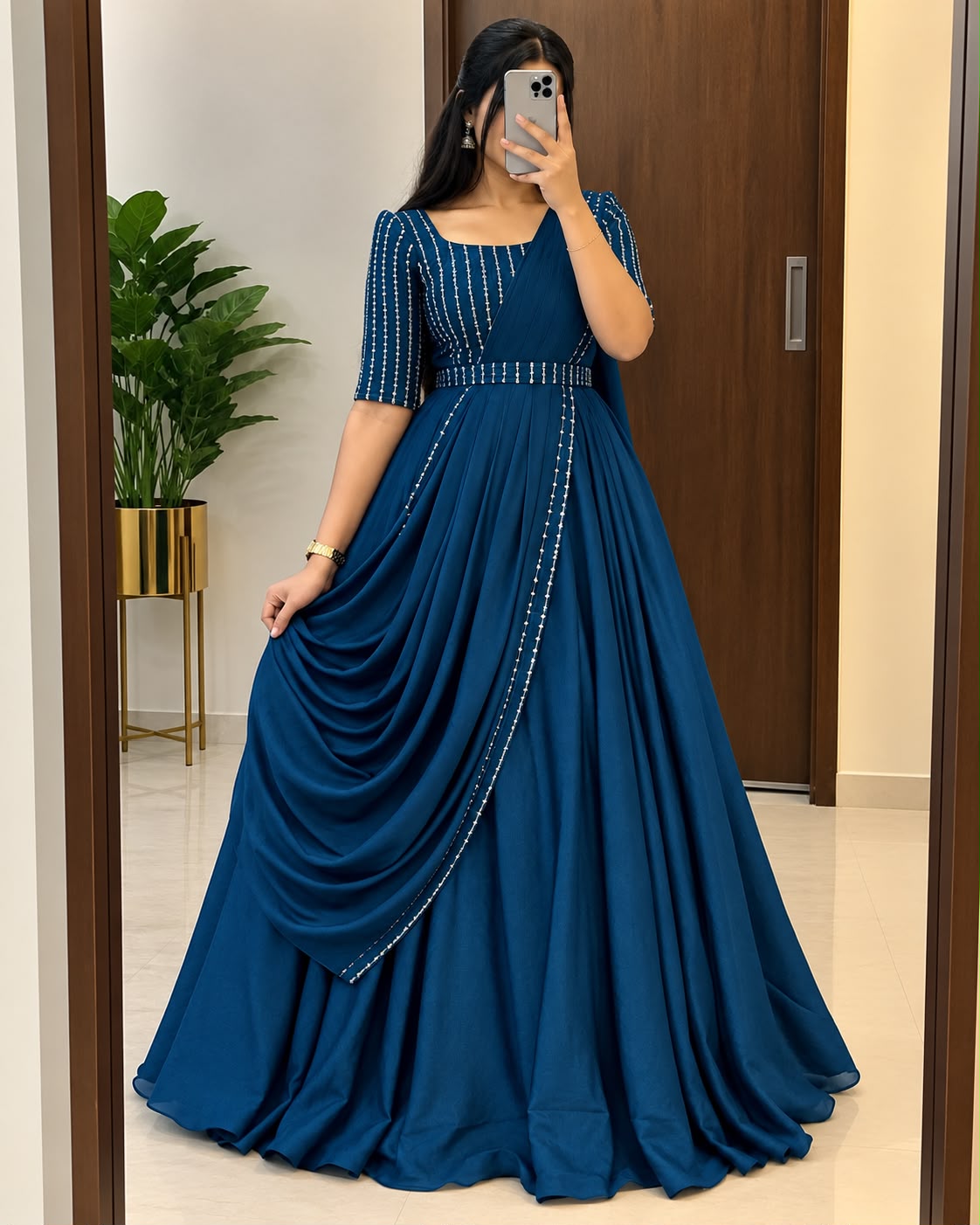 party wear draping style cafe gown