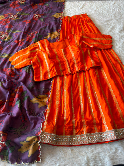 Orange designer Kalamkari maggam work dupatta