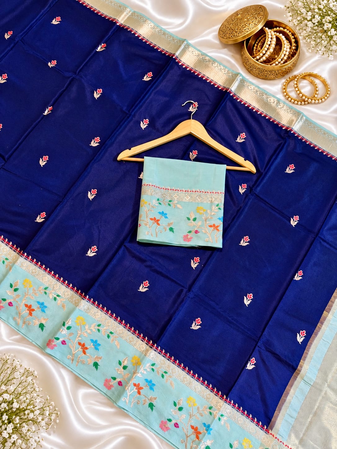 Budget Banarasi Katan Silk Saree with Contrast Alfi Border