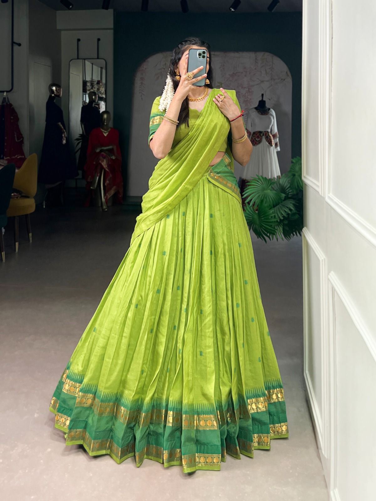 Chanderi cotton half saree Lehenga
