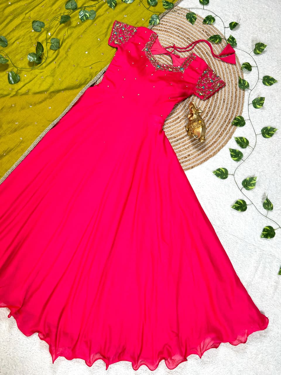 Machine Maggam work gowns with dupatta