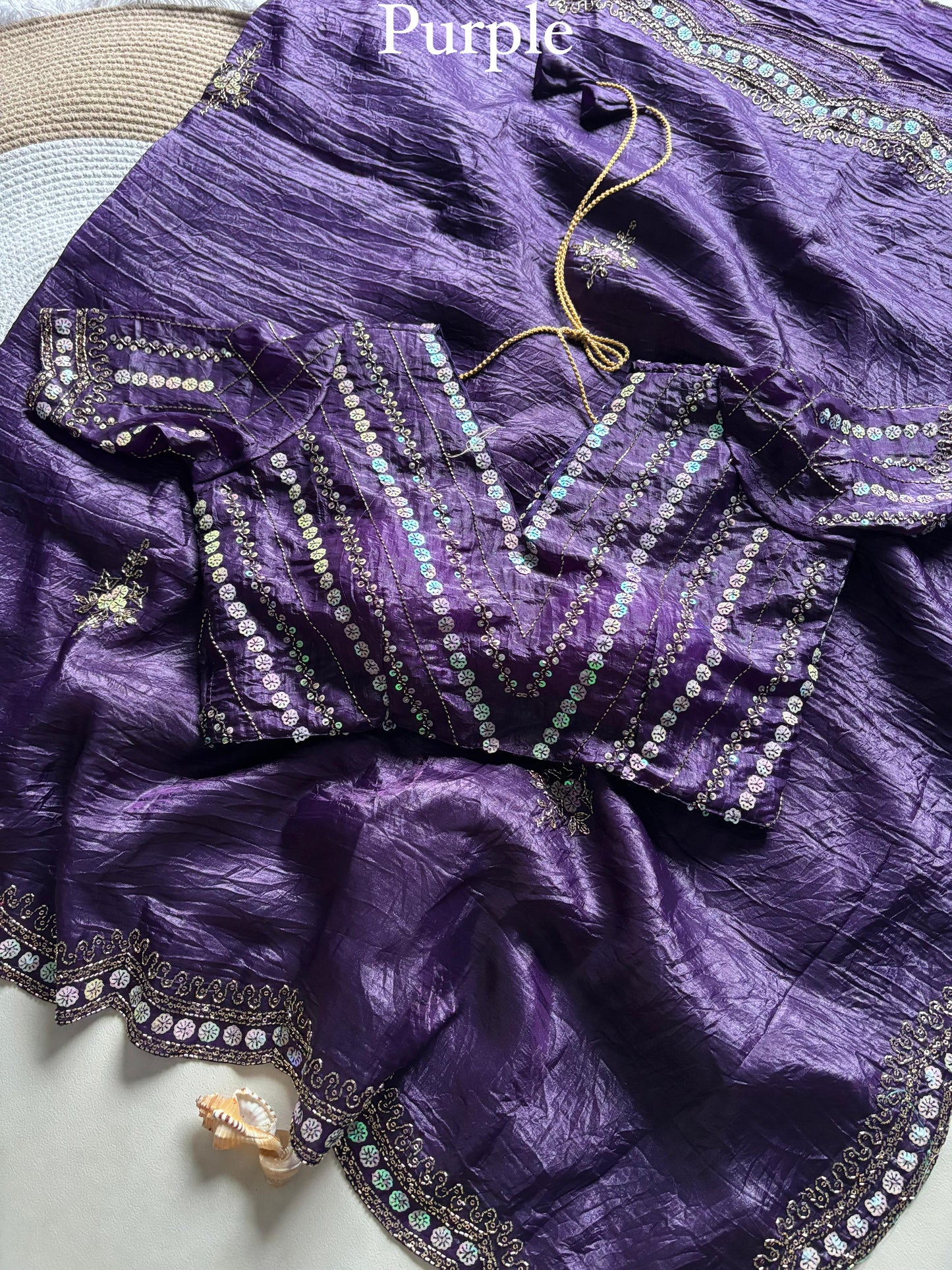 New gold crush saree with stitched blouse