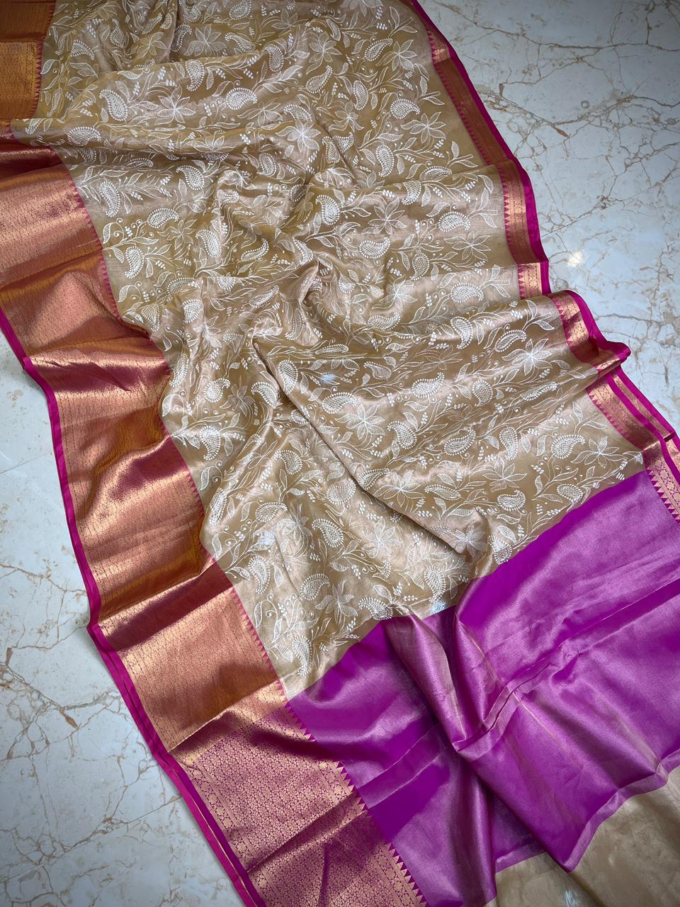 Banarasi tissue work embroidery saree