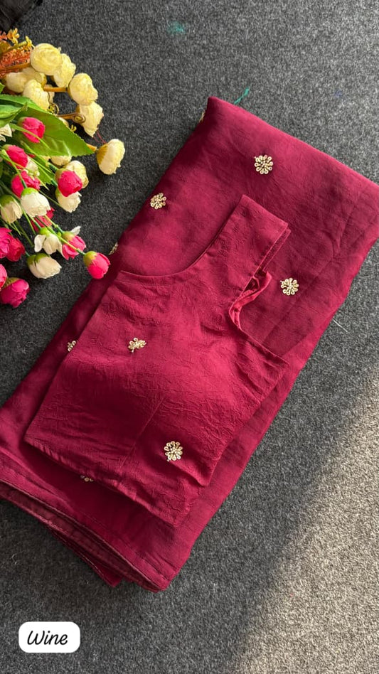 Premium crush carry free beads embroidery budget saree