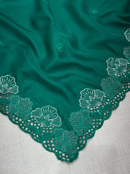 Korean tusser trendy zari embroidery saree