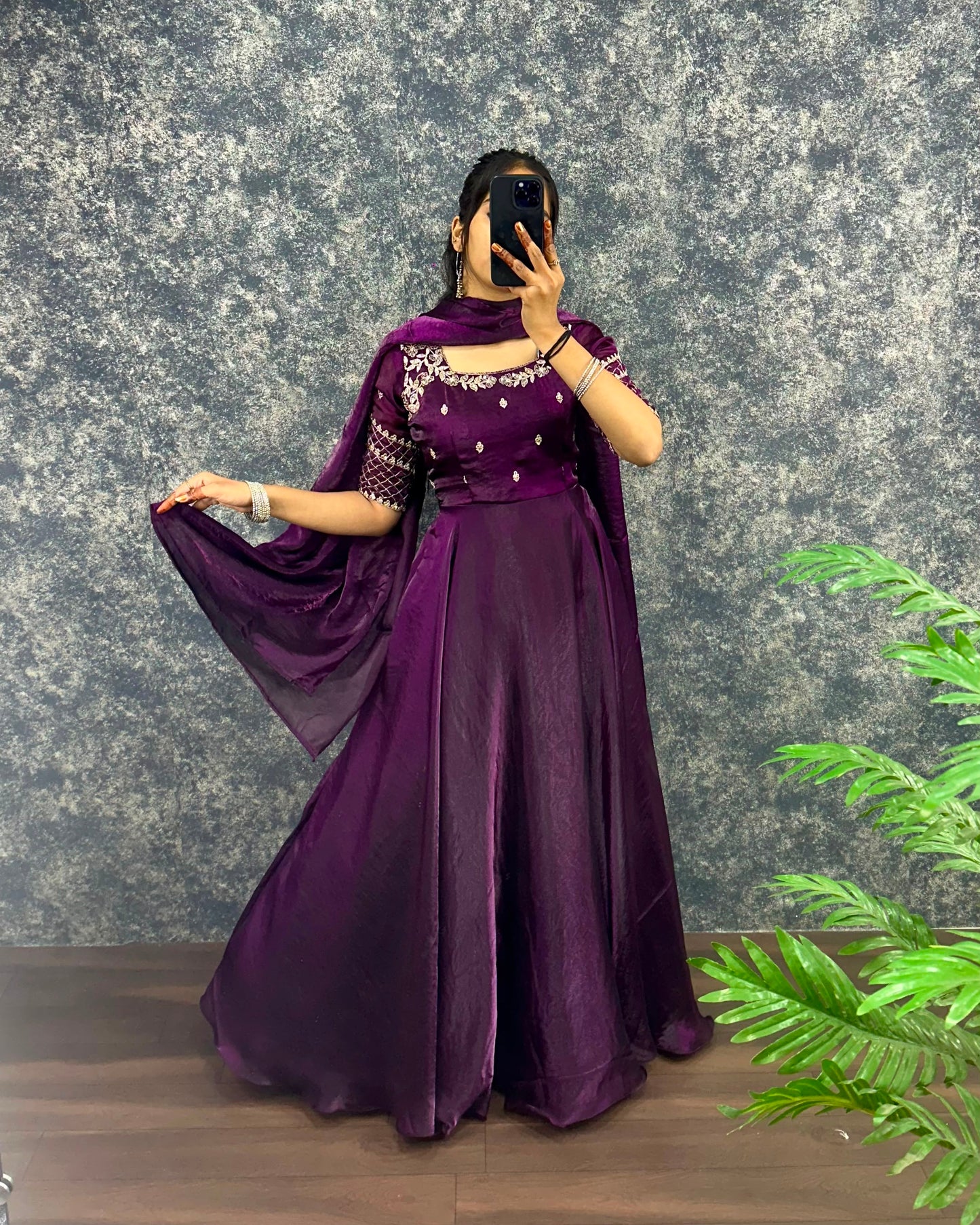 Premium Embroidery Sequence Gown with Dupatta