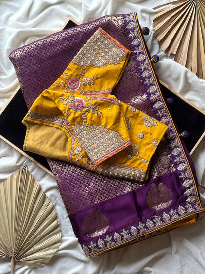 Pure coding work wedding look luxe saree with stitched blouse