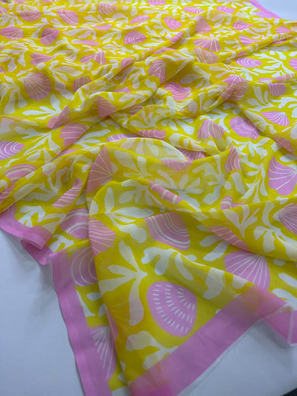 Budget Georgette scallop border saree with mirror saree