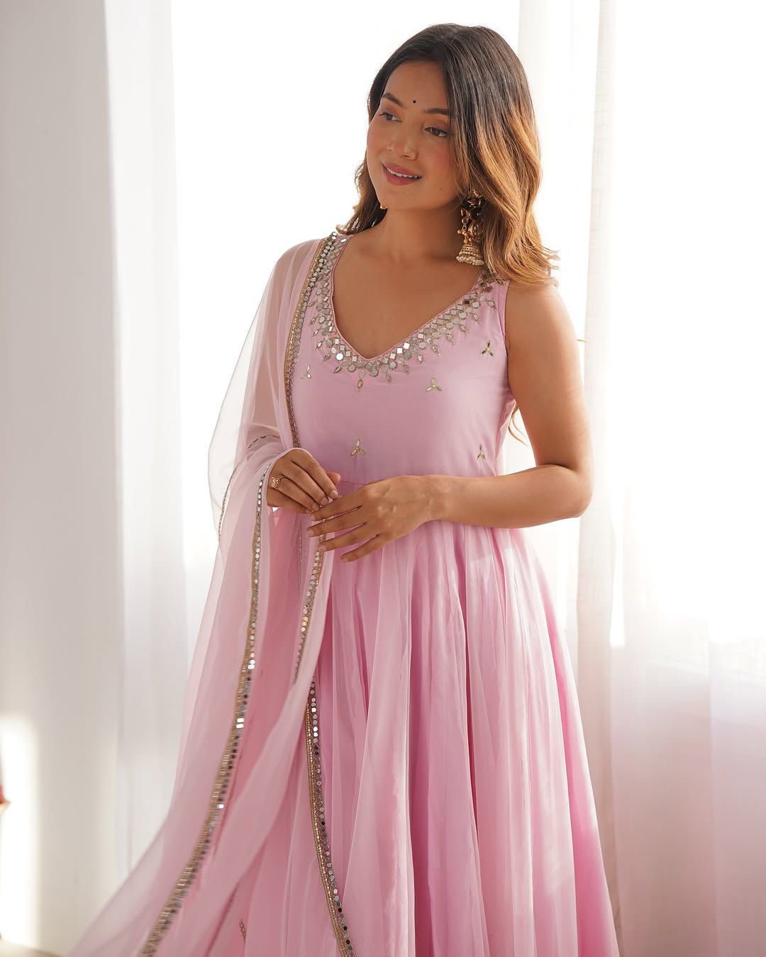 Georgette Gown with pant , Dupatta