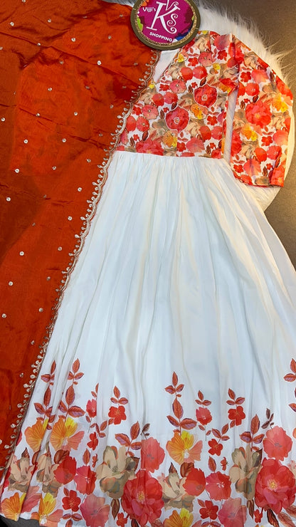 Classic Kalamkari pattern print Khatli work gowns