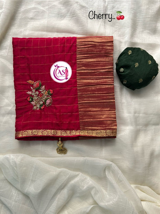JarDoshi and cutdana handwork flower butta chinon budget sareee