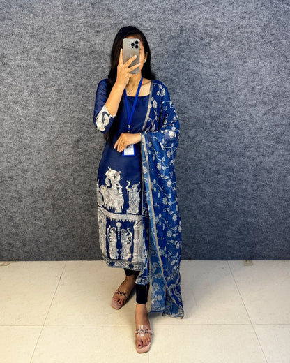 Kalamkari khalahasti  kota chex kurti with kalamkari dupatta