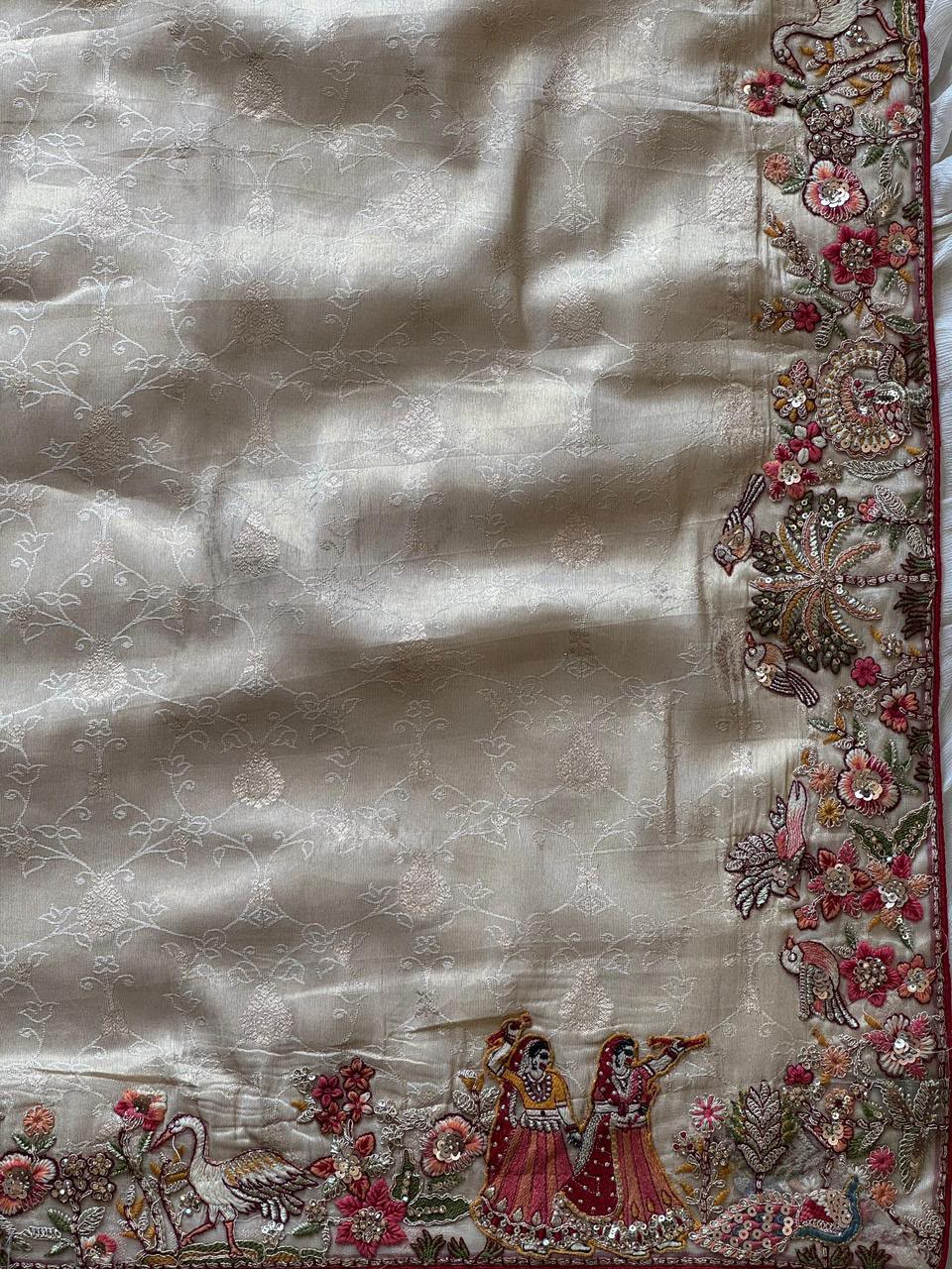 Luxe Dola Silk coding  work Multi
Saree with stitched blouse