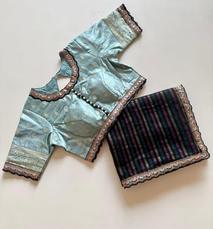 Hand Dyeing shade Satin silk saree with stitched blouse