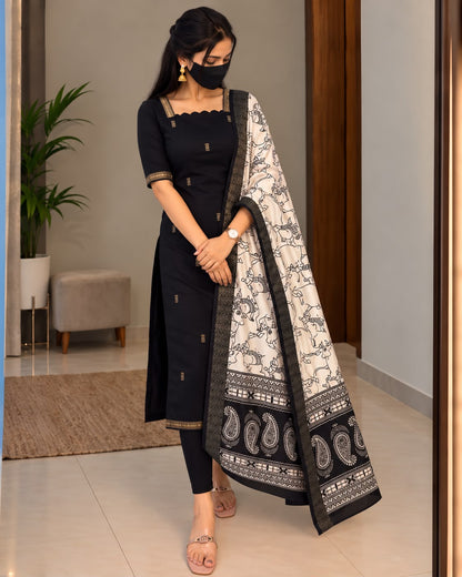 Mangalagiri Butta Silk cotton Top with Chennuri Silk Kalamkari Dupatta kurti sets