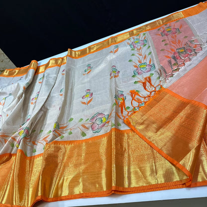 Soft Banarasi ivory tissue silk saree with Resham weaving