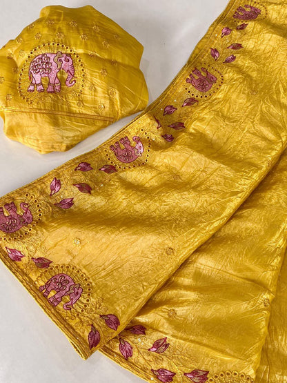 Crush silk embroidery trendy look saree