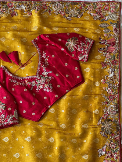 Luxe Dola Silk coding  work Multi
Saree with stitched blouse