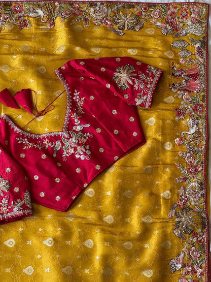 Luxe Dola Silk coding  work Multi
Saree with stitched blouse