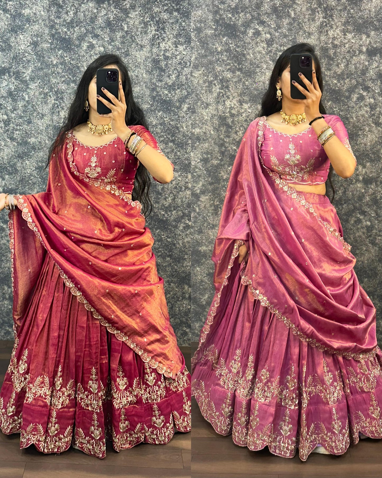 South tissue lehenga with embroidery