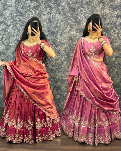 South tissue lehenga with embroidery