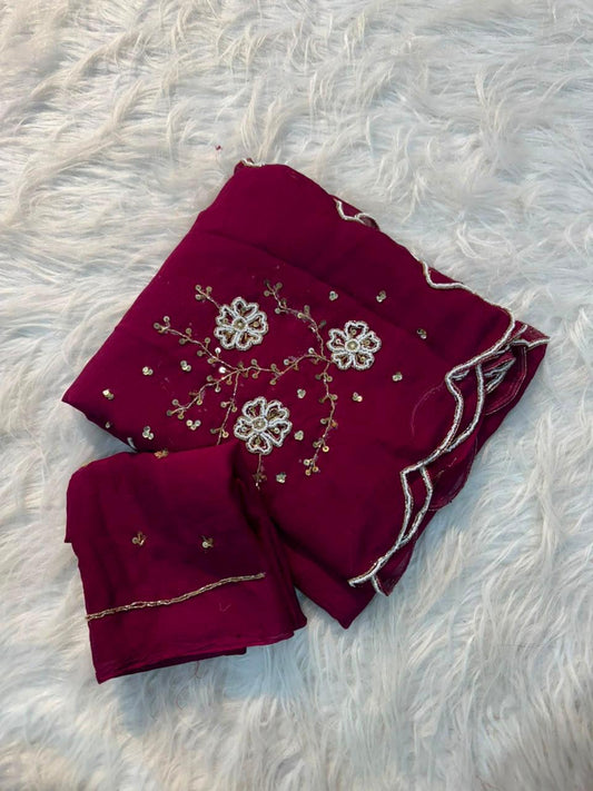Trending rangoli crush saree with handwork