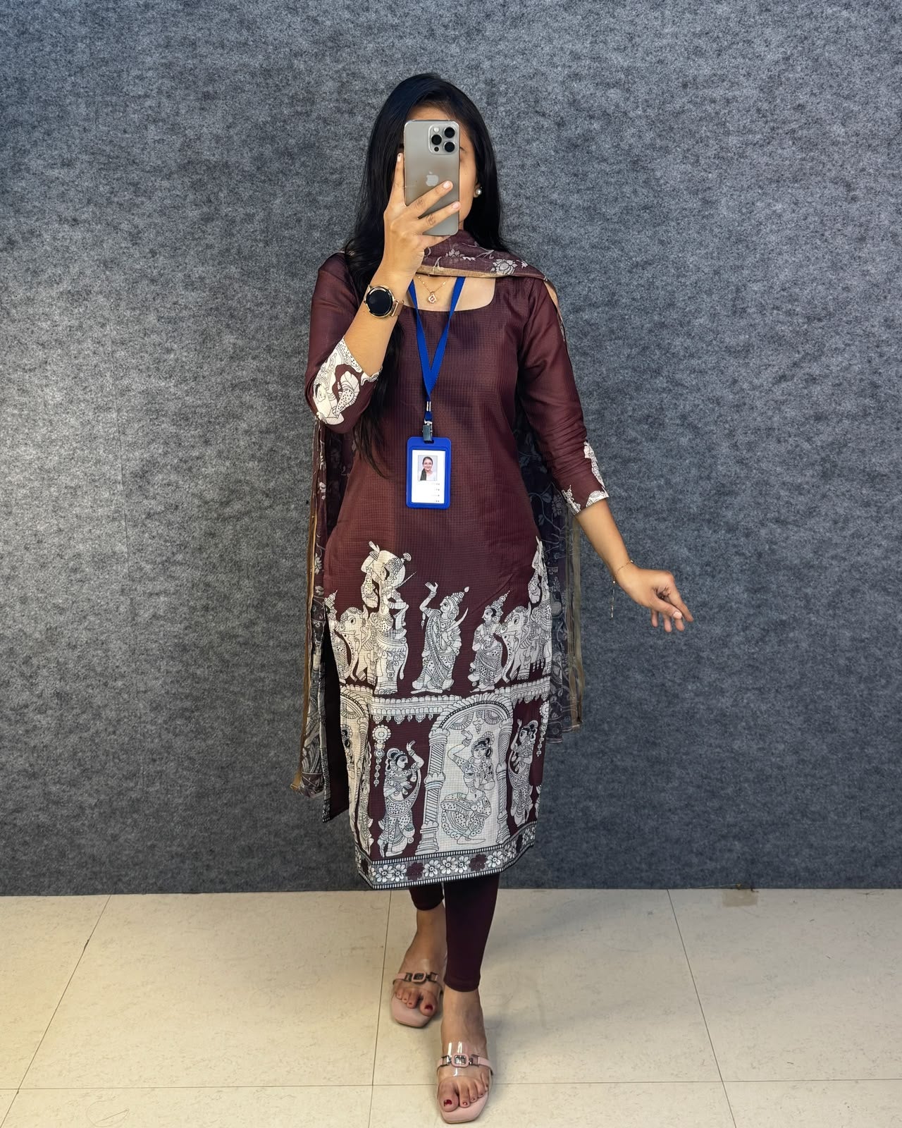 Kalamkari khalahasti  kota chex kurti with kalamkari dupatta