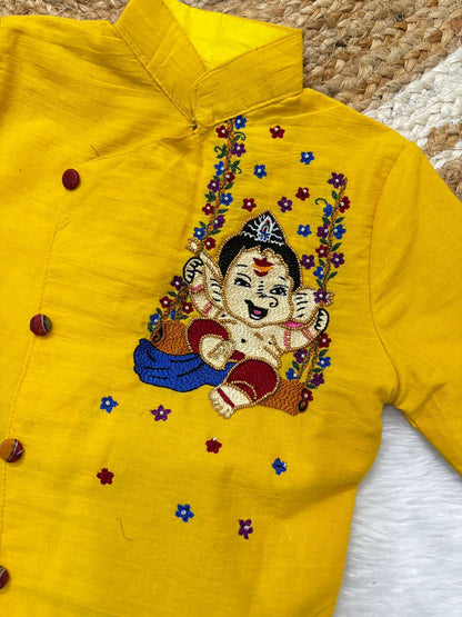 Kids Ganesh maggam work kurta dhoti set