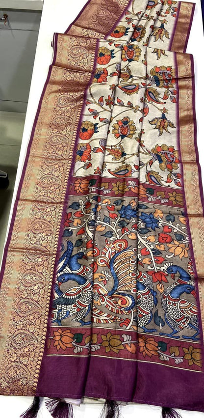 Tusser silk  Kalmkari  budget sarees