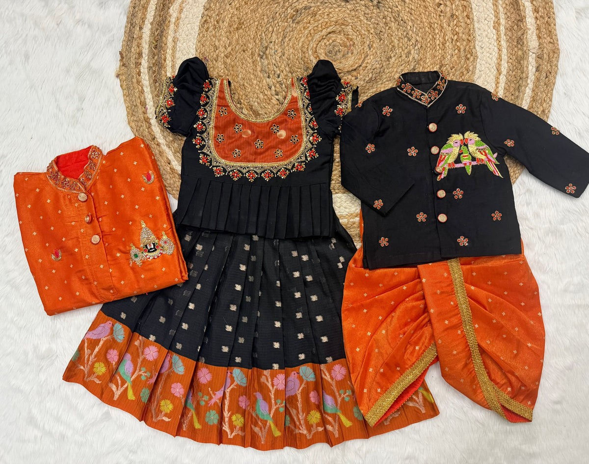 Family combo girl Kids cute lehenga  with  boy kurta set