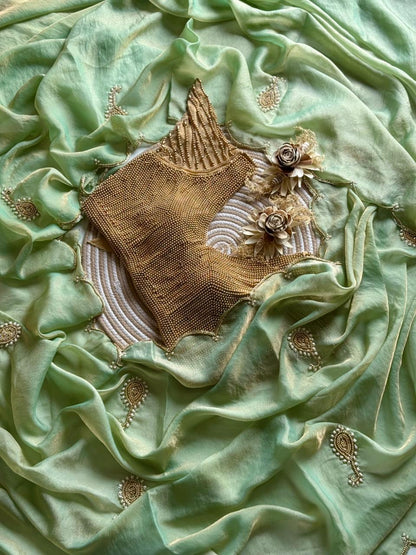 Space Georgette saeee with gold pearl work blouse