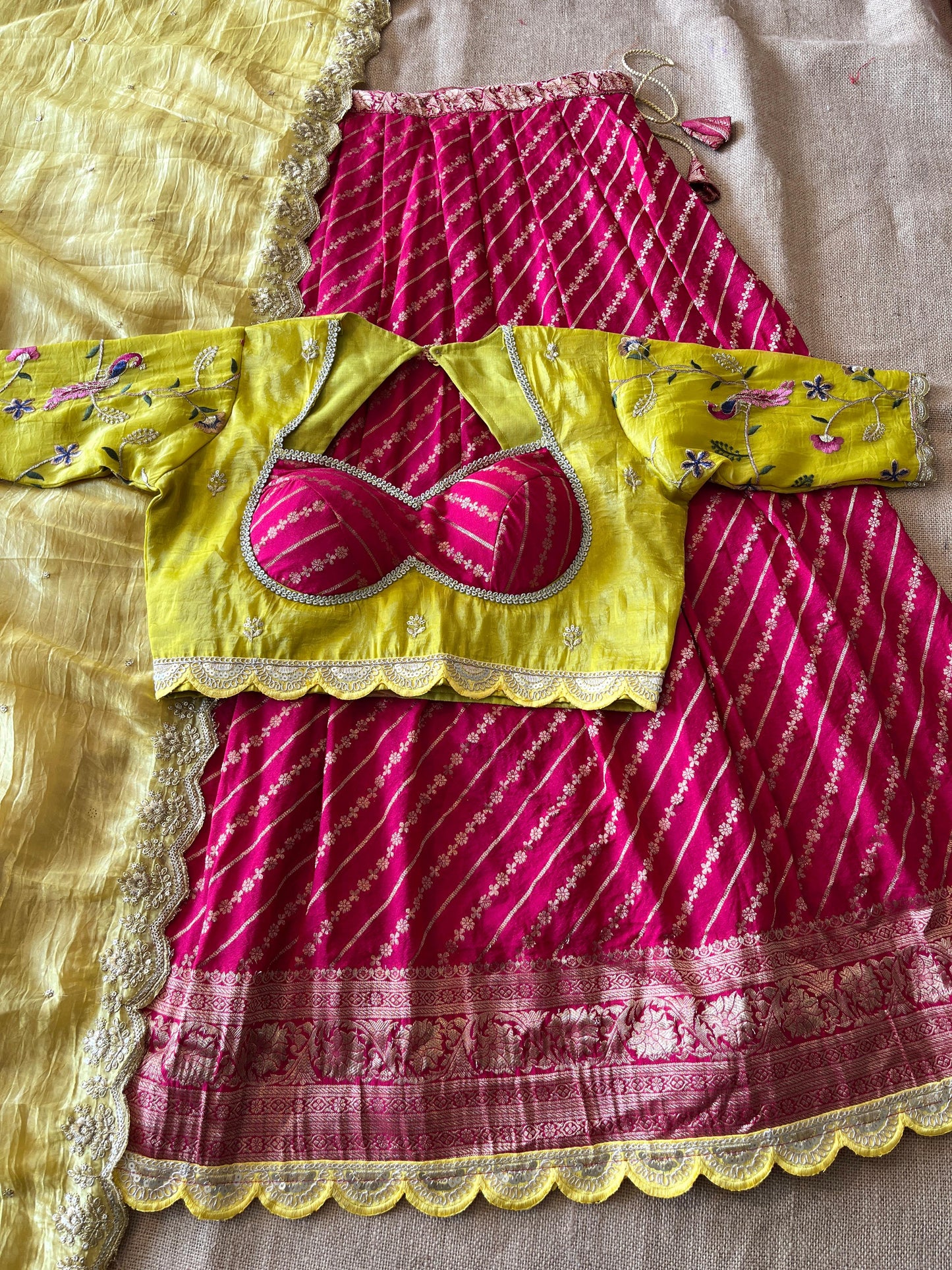 Khadi Lehnags with Stitched Blouse set for party wear