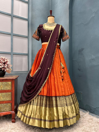Most demand designer Kanjivaram rust orange lehenga
