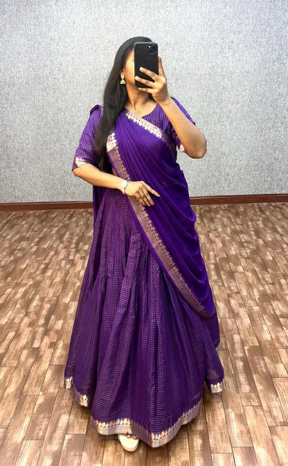 Vintage style Viscose Chinon checks Desginer lehenga