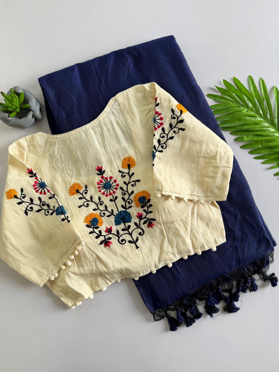 Cotton saree with stitched blouse