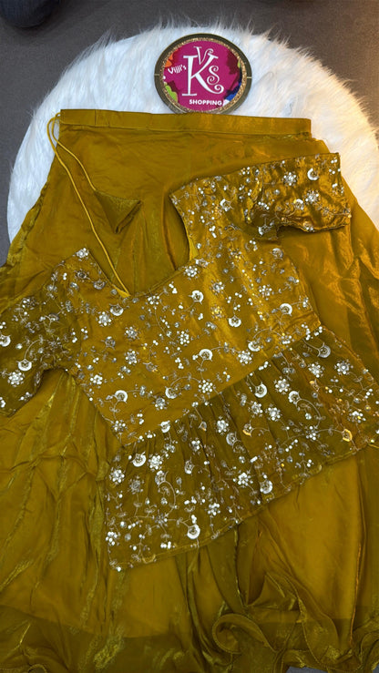 Sequin embroidered crop top style lehenaga
