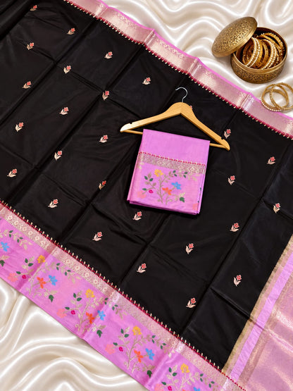 Budget Banarasi Katan Silk Saree with Contrast Alfi Border