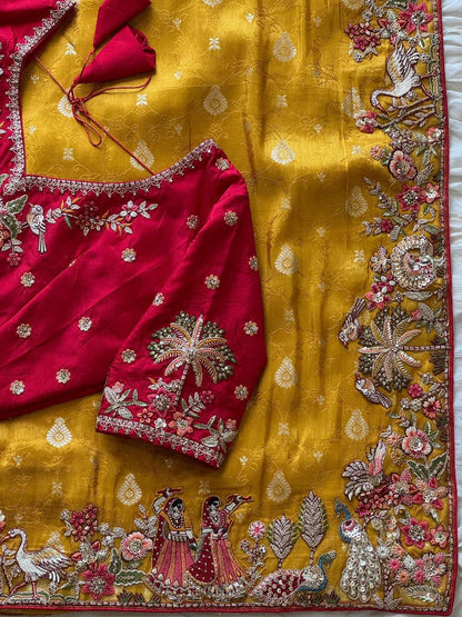 Luxe Dola Silk coding  work Multi
Saree with stitched blouse