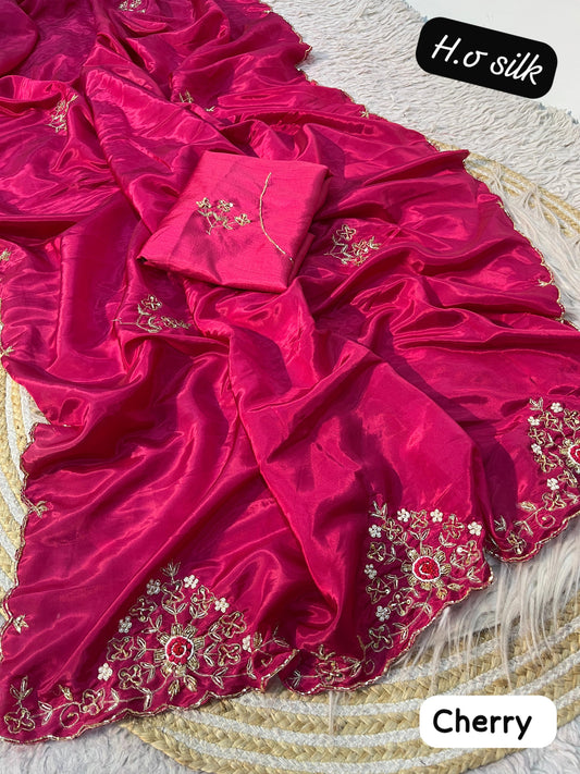 Trendy Soft shine hand work zardosi sarees