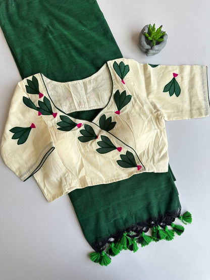 Khadi cotton with  stitched blouse