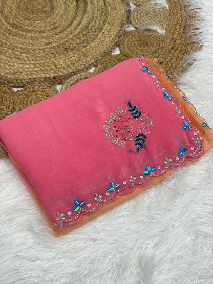 Crunchy silk trendy look party wear saree