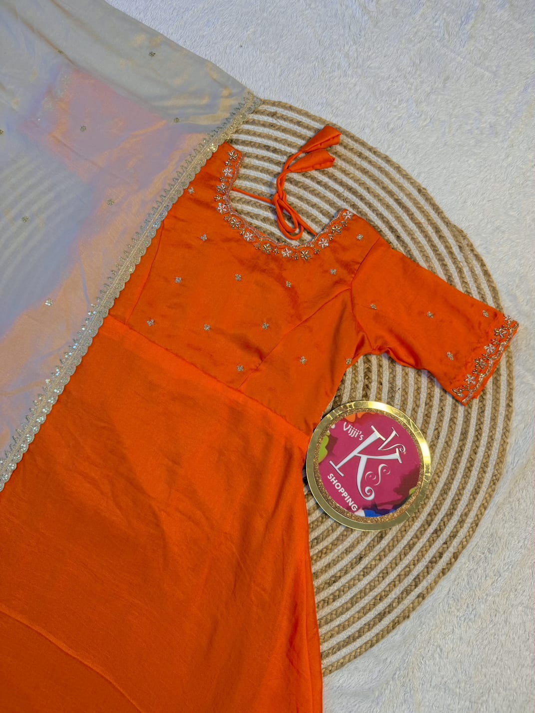 Vichitra silk maggam hand work gowns for cafe