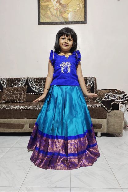 Kids cute Pure Silk Zari Weaving  Set