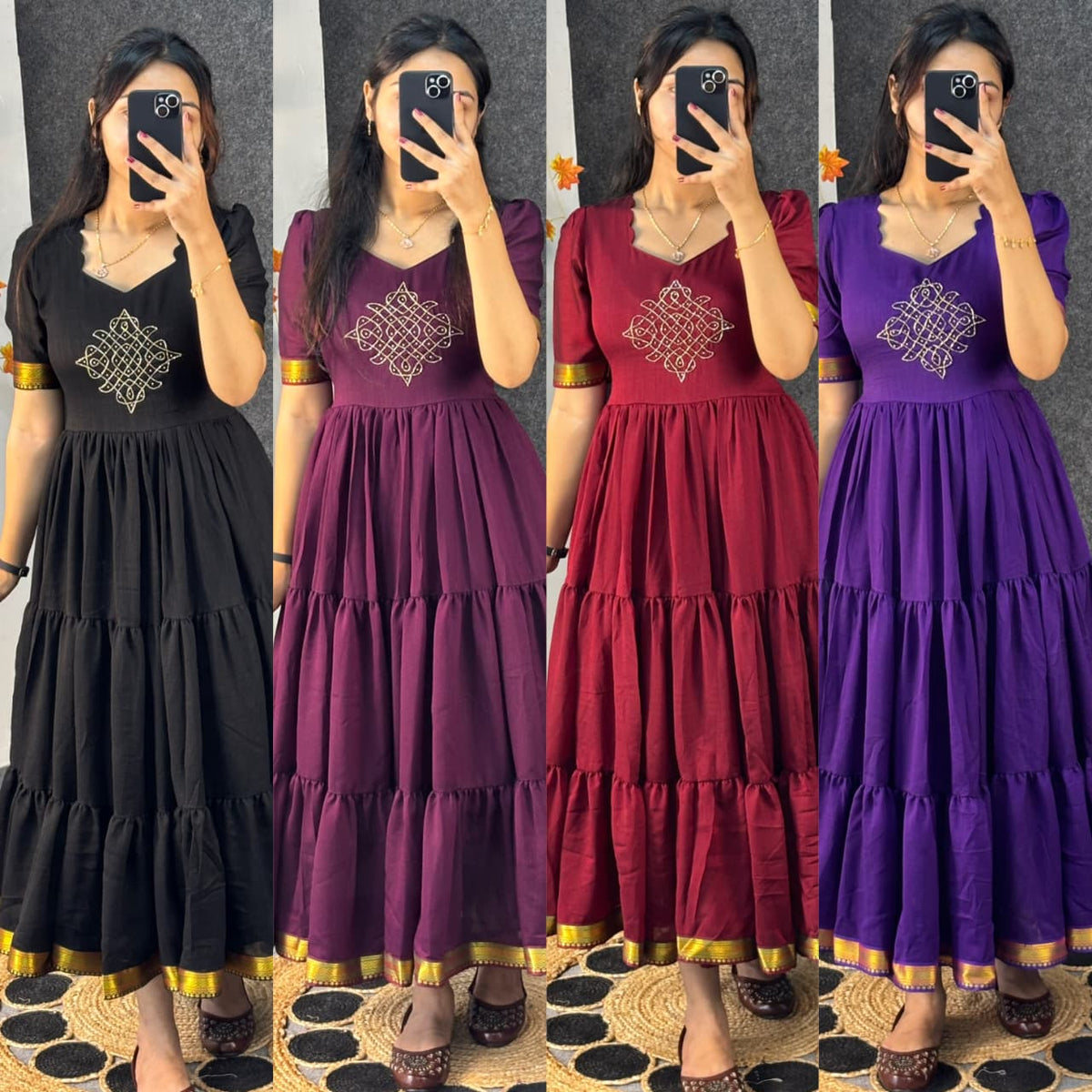 Café blooming vichitra silk gowns