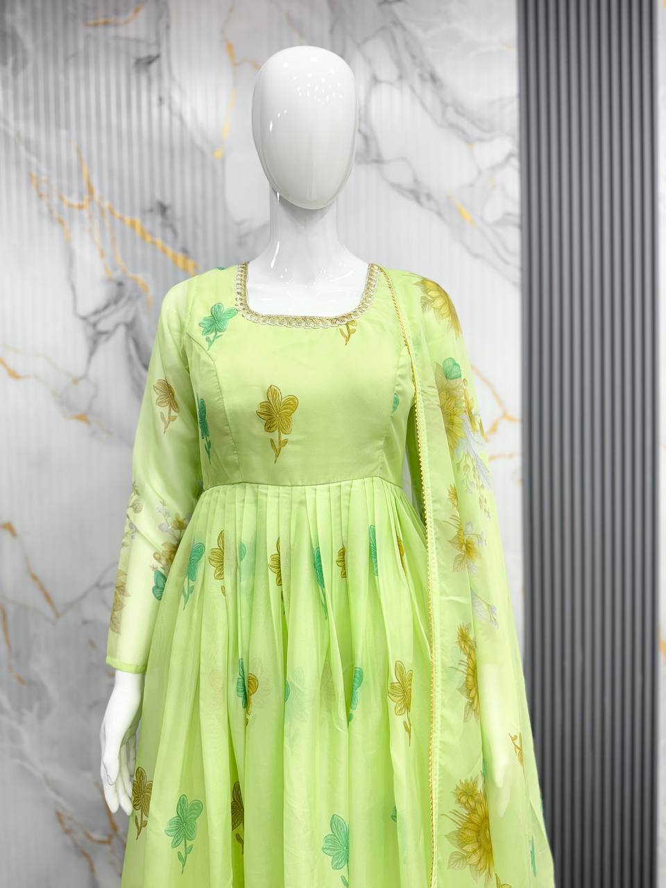 Floral printed Organza Anarkali Suit set