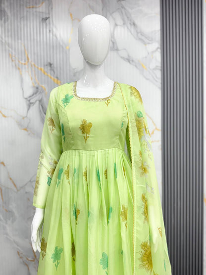 Floral printed Organza Anarkali Suit set