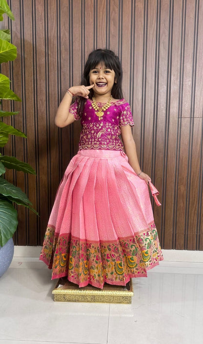 Kids cute weaving zari paithani embroidered sets